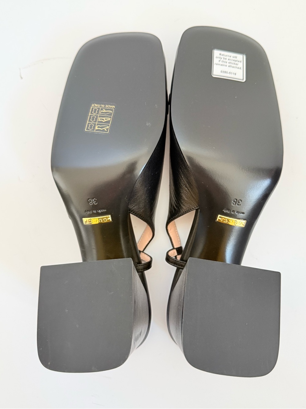 Gucci Malaga kid Horsebit 75mm Black Leather Slingback Pumps Gold Block Heel 38 - Picture 8 of 11